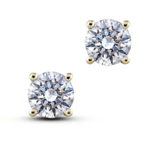 GIA Certified Diamond Stud Earrings in 14K Yellow Gold | 2.01 Carat TW