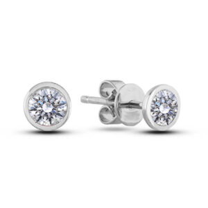 Bezel Set De Beers Forevermark Diamond Solitaire Studs Earrings in 18K White Gold