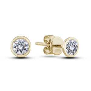 Bezel Set De Beers Forevermark Diamond Solitaire Studs Earrings in 18K Yellow Gold