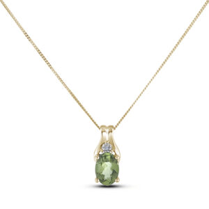 Oval Cut Peridot and Diamond Pendant in Yellow Gold