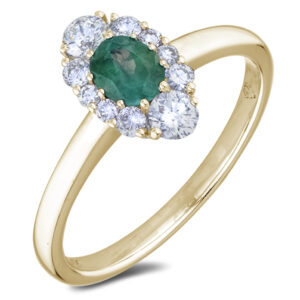 Emerald and Canadian Diamond Halo Ring in Yellow Gold