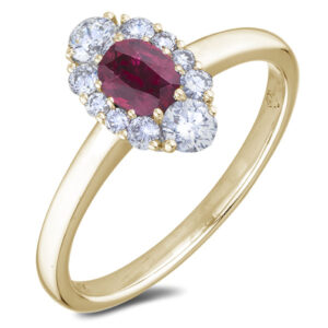 Oval Shape Ruby and Canadian Diamond Accent Ring in Yellow Gold