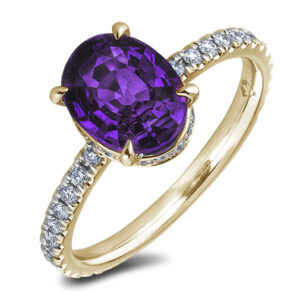 Brazilian Amethyst and Canadian Diamond Hidden Halo Ring in Yellow Gold