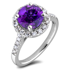 Amethyst and Canadian Diamond Halo Ring in White Gold