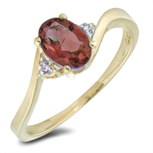 Garnet and Diamond Trilogy Ring in Yellow Gold