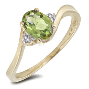 Peridot and Diamond Trilogy Ring in Yellow Gold