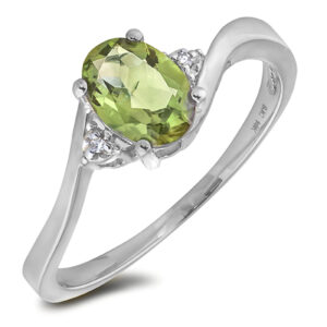 Peridot and Diamond Trilogy Ring in White Gold