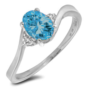 Blue Topaz and Diamond Trilogy Ring in White Gold