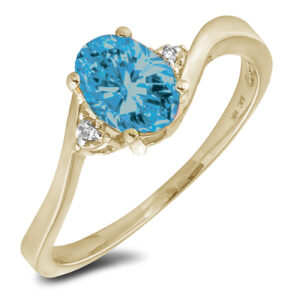 Blue Topaz and Diamond Trilogy Ring in Yellow Gold