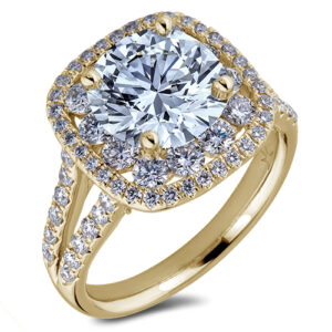 De Beers IOD Certified Diamond Double Halo Engagement Ring In 18K Yellow Gold