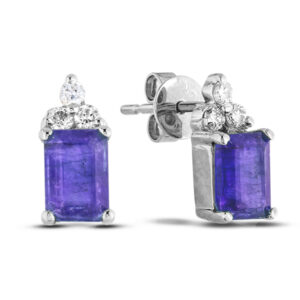 Rectangular Shaped Tanzanite & Canadian Diamond Stud Earrings in 10K White Gold