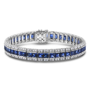 Princess Cut Thai Sapphire and Diamond Tennis Bracelet in 18K White Gold