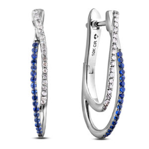 Sapphire and Diamond Twin Hoop Earrings in White Gold