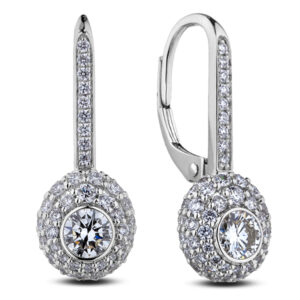 Bezel Setting De Beers Forevermark Diamond Double Halo Dangle Earrings in 18K White Gold