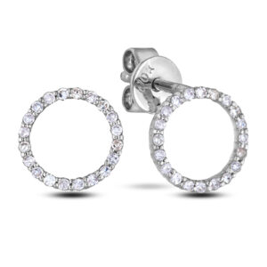 Circle Diamond Stud Earrings in White Gold