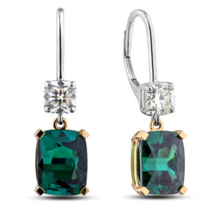 Brazilian Tourmaline and Diamond Dangle Earrings in 18K White and Yellow Gold