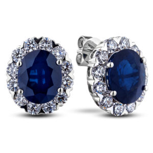 Sapphire and De Beers Forevermark Diamonds Halo Stud Earring in 18K White Gold