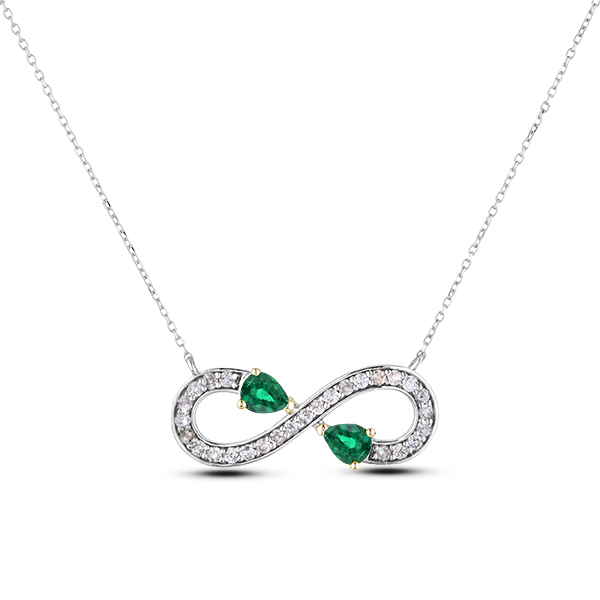 Diamond and Emerald Infinity Necklace in 18K White & Yellow Gold