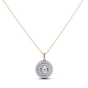 De Beers Forevermark Diamond Double Halo Necklace in 14K White and Yellow Gold