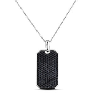 Men's Black Diamond Dog Tag Pendant in 18K White Gold