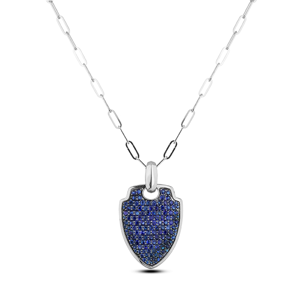 Sapphire Men's Crest Pendant in 18K White Gold