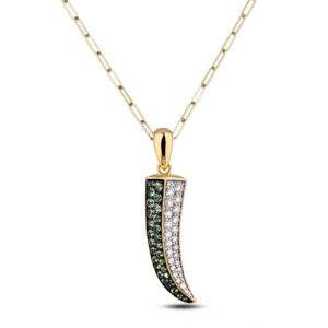 Green Sapphire And Diamond Men's Dragon Claw Pendant in 18K Yellow Gold