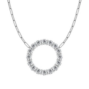 De Beers Forevermark Diamond Circle Necklace With Paperclip Chain in 18K White Gold