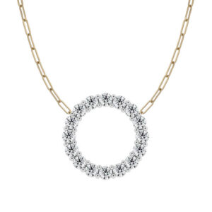 De Beers Forevermark Diamond Circle Necklace With Paperclip Chain in 18K Yellow Gold