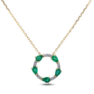 Brazilian Emerald and Diamond Circle Necklace In 14K Yellow Gold