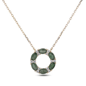 Oval Shaped Australian Green Sapphire and Diamond Circle Pendant in 14K Yellow Gold