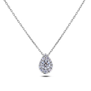 De Beers Forevermark Diamond Halo Pear Shaped Pendant In 18K White Gold