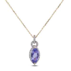 Tanzanite And Canadian Diamond Halo Pendant in Yellow Gold