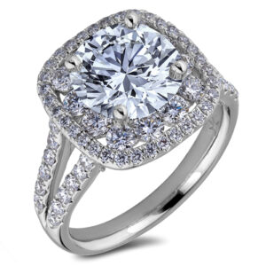 De Beers IOD Certified Diamond Halo Engagement Ring In 18K White Gold