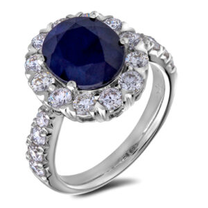 Sapphire and De Beers Forevermark Diamonds Halo Ring in 18K White Gold