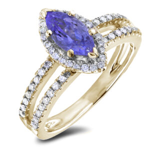 Tanzanite and Canadian Diamond Halo Ring in Yellow Gold