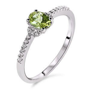 Peridot and Diamond Stackable Ring in White Gold