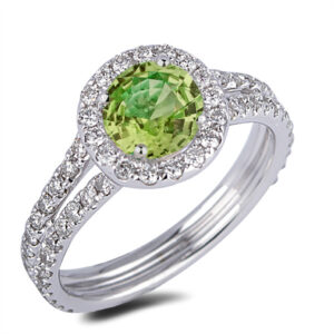 Peridot and Canadian Diamond Halo Ring in White Gold