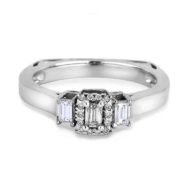 Emerald Cut Diamond Trilogy Engagement Ring in 18K White