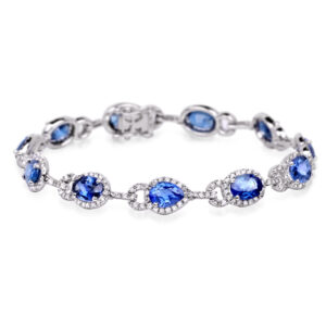 Sapphire and Canadian Diamond Tennis Bracelet in 14K White Gold