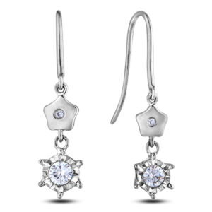Miracle Setting Diamond Dangle Hook Earrings in White Gold