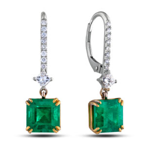Emerald & Diamond Dangle Earrings in 18K White & Yellow Gold