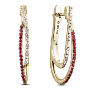Ruby and Canadian Diamond Twin Hoop Earrings in Yellow Gold