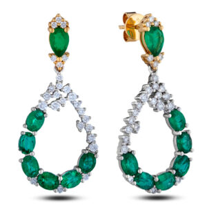 Brazilian Emerald and Diamond Dangle Earrings in 18K White and Yellow Gold