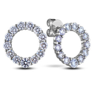 Circle Stud Earrings With De Beers Forevermark Diamond in 18K White Gold