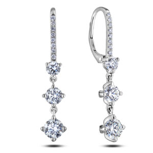 De Beers Certified Diamond Dangle Earrings in 18K White Gold and Platinum