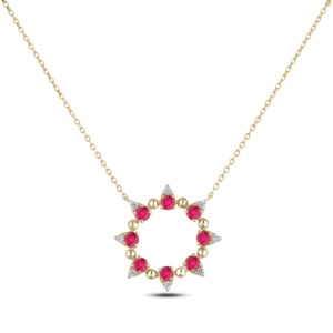Ruby and Canadian Diamond Circle Pendant In Yellow Gold