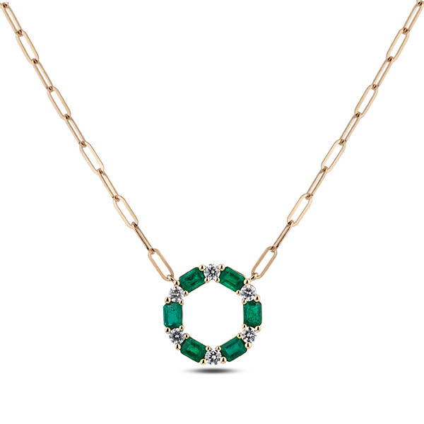 De Beers Forevermark Diamond and Emerald Necklace In Gold