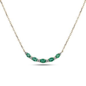 Brazilian Emerald and Diamond Curve Pendant in 18K Yellow Gold
