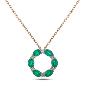 Oval Shaped Brazilian Emerald and Diamond Circle Pendant in Yellow Gold