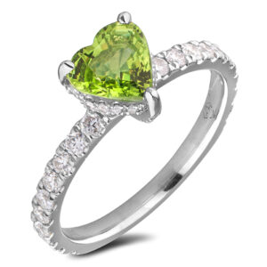 Heart Shape Peridot and Canadian Diamond Hidden Halo Ring in White Gold